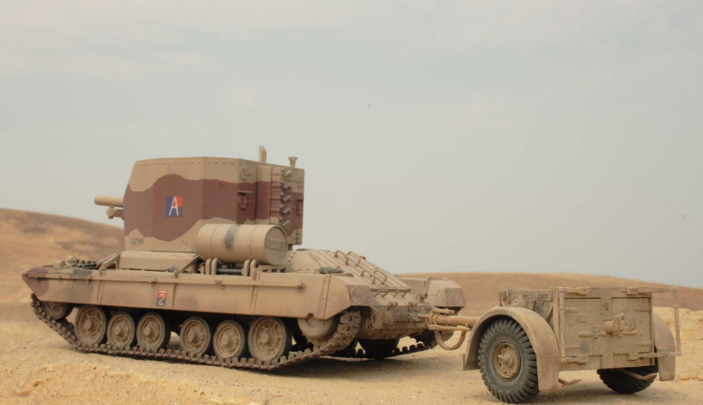 WW2 British Bishop with Ammunition Trailer. Painted Resin Model