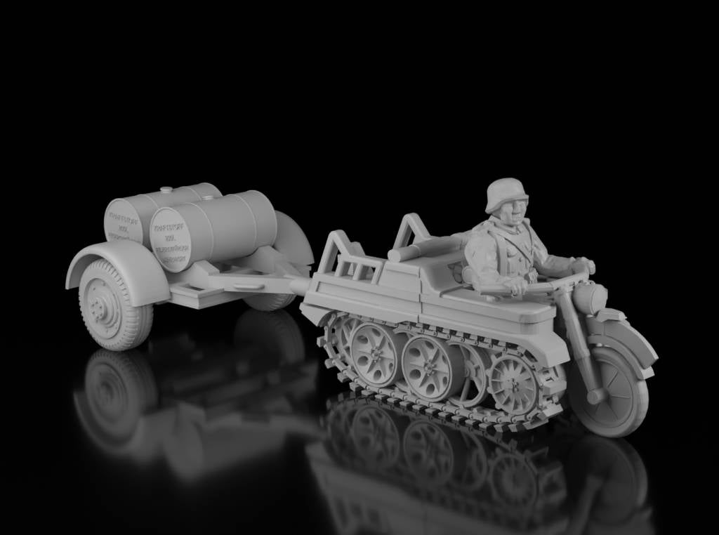 Kettenkrad with 2 Barrel Fuel Trailer
