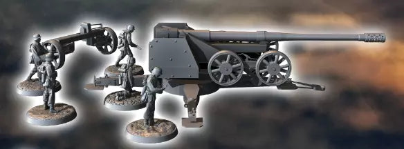 WW2 German Rheinmital 128mm Pak44 Gun Firing with figures. Painted Resin Model