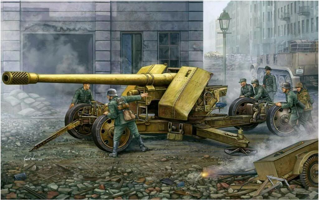 WW2 German 12.8cm Pak 44 Gun Towing position. Painted Resin Model