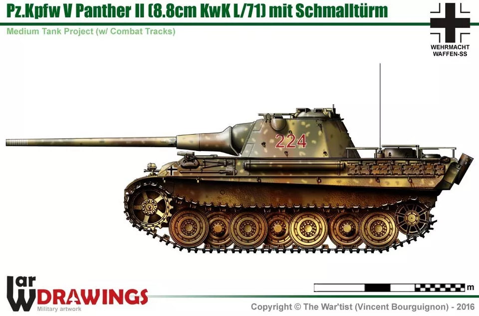 WW2 German Panther II With Night Vision. Painted Resin Model
