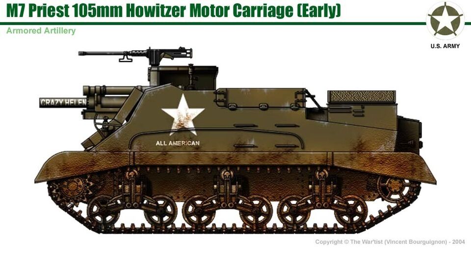 WW2 British 105mm HMC M7 Priest. Painted Resin Model