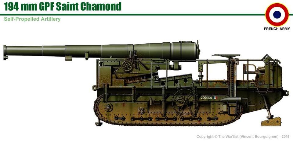 WW1 French Saint Chamond 194mm Self Propelled Gun. Painted Resin Model