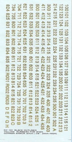 WWII AFV Numbers (Yellow with black outline) [1/100]