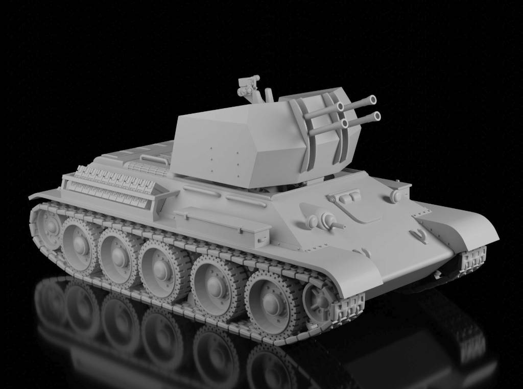 Flakpanzer T-34(r) w/2cm Flakvierling (Wargame3d). Painted Resin Model