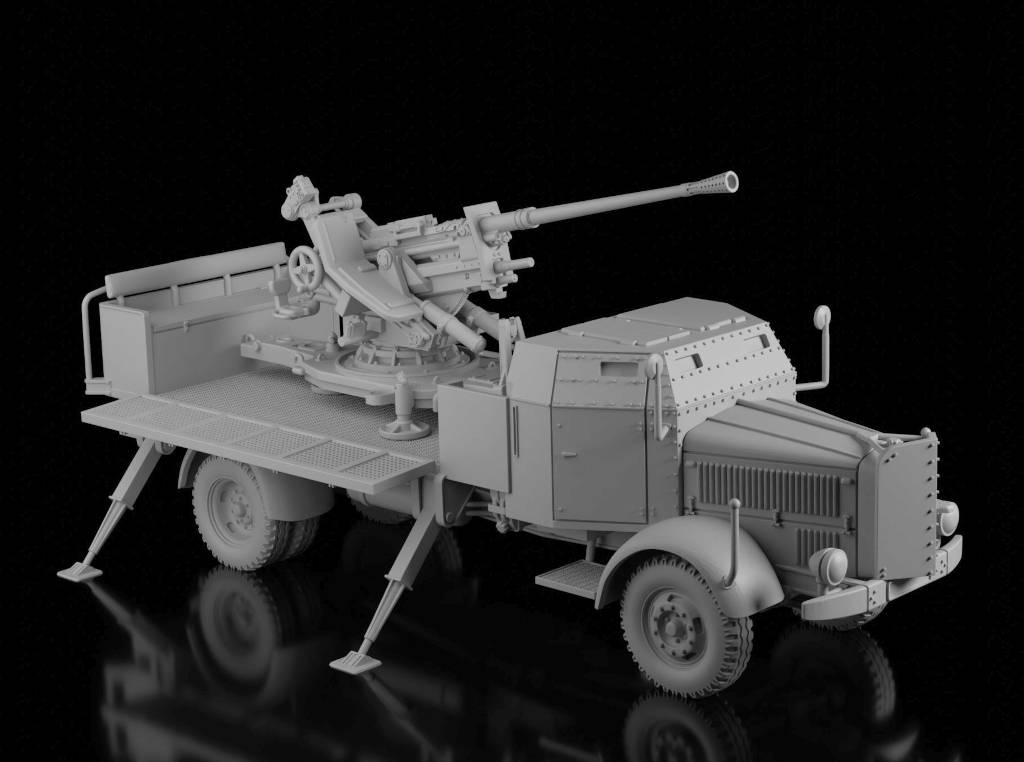 Mercedes L4500 w/3.7cm Flak 37 (Wargame3d). Painted Resin Model
