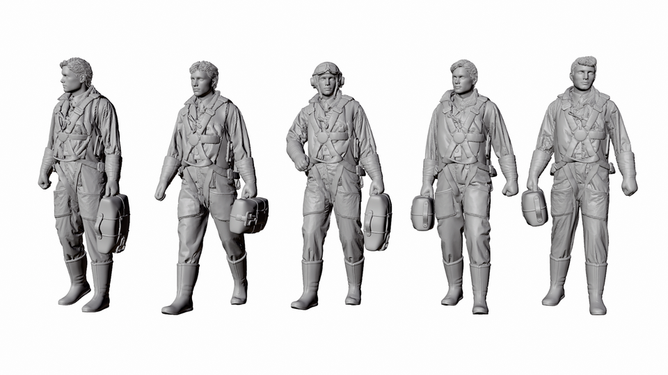 WW2 BRITISH RAF BOMBER CREW FIGURES X 5. Unpainted Resin