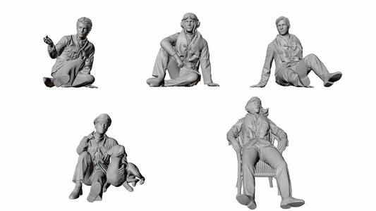 WW2 RAF FIGURES X 5 WAITING FOR NEXT SORTIE. UNPAINTED RESIN FIGURES