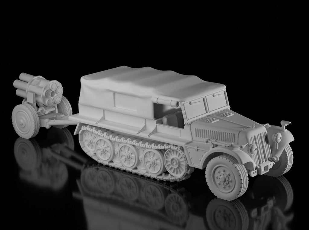 Sd.Kfz.10 with 21cm Nebelwerfer. Painted Resin Model
