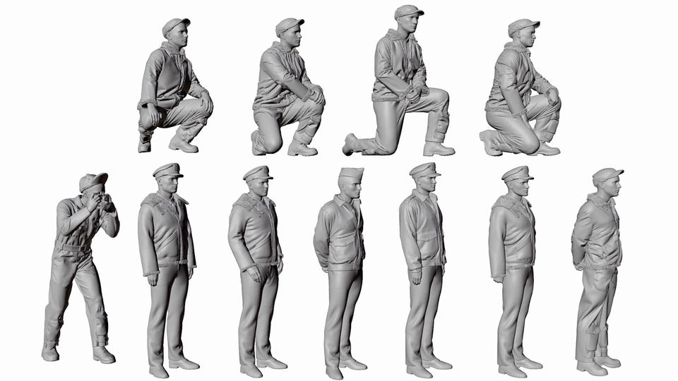 WW2 US Bomber Figures x 11 - Unpainted Resin Model