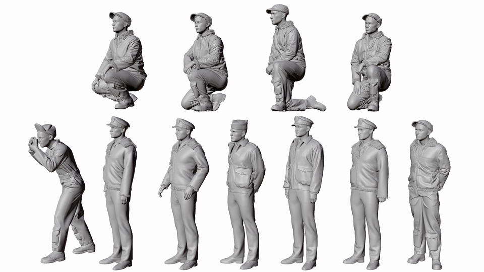 WW2 US Bomber Figures x 11 - Unpainted Resin Model