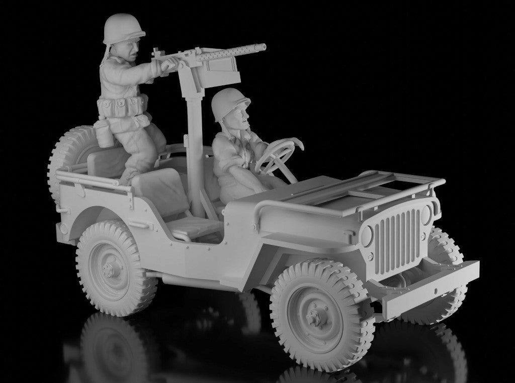 Willys Jeep - US Crew (Night Sky Miniatures). Painted Resin Model