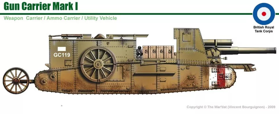 WW1 British Gun Carrier with BL 60 Pounder Gun. Painted Resin Model