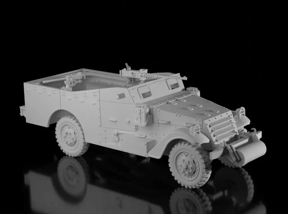 WW2 America M3A1 Scout Car. Unpainted Resin Model